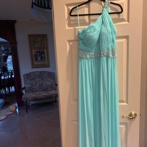 Temptations Green One Shoulder Embellished Lined Gown sz 12